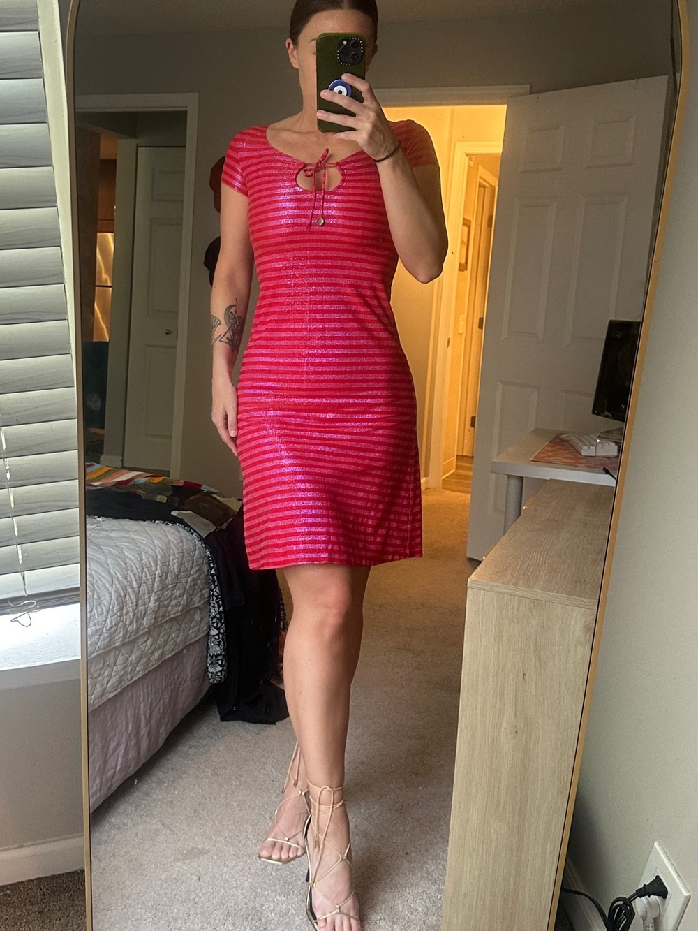 Roberto Cavalli Fuchsia Pink Striped Mini Dress
